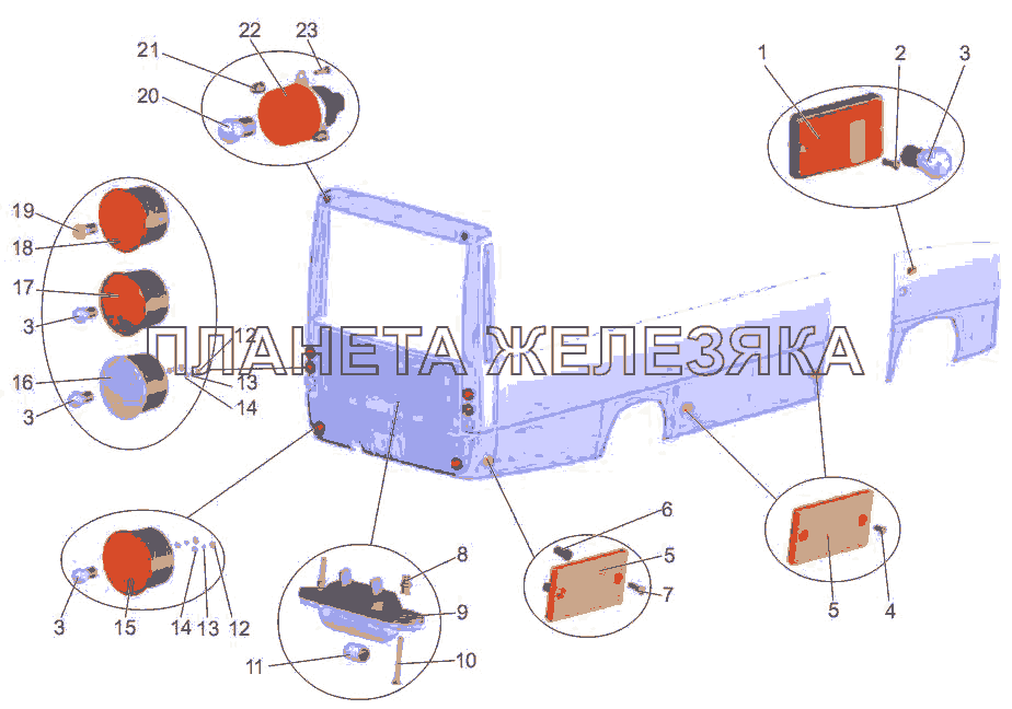 Установка задней и боковой светотехники МАЗ-256 (вариант)