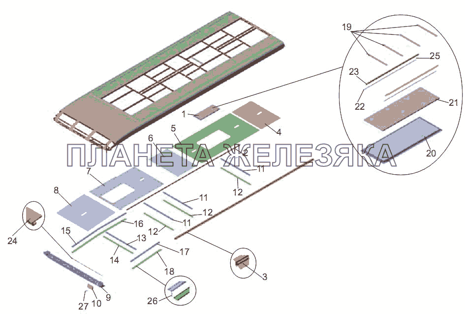 Установка панелей потолка МАЗ-256 (вариант)