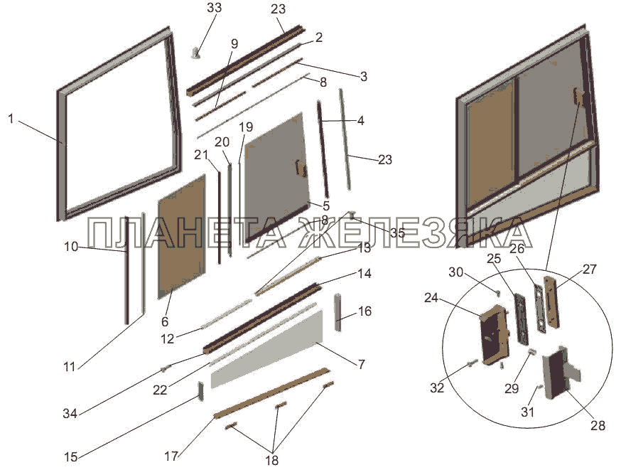 Окно двери водителя МАЗ-256 (вариант)