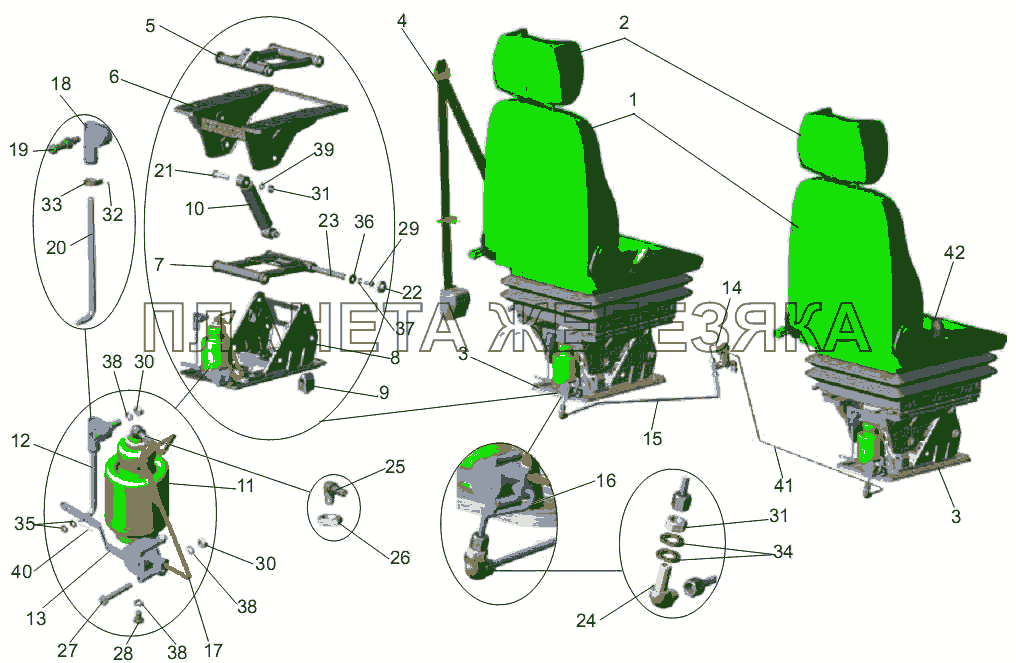 Установка и пневмопитание сидений МАЗ-256 (вариант)
