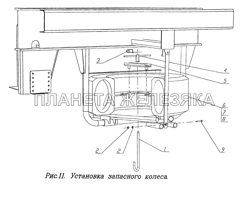 Установка запасного колеса ЧМЗАП-9906