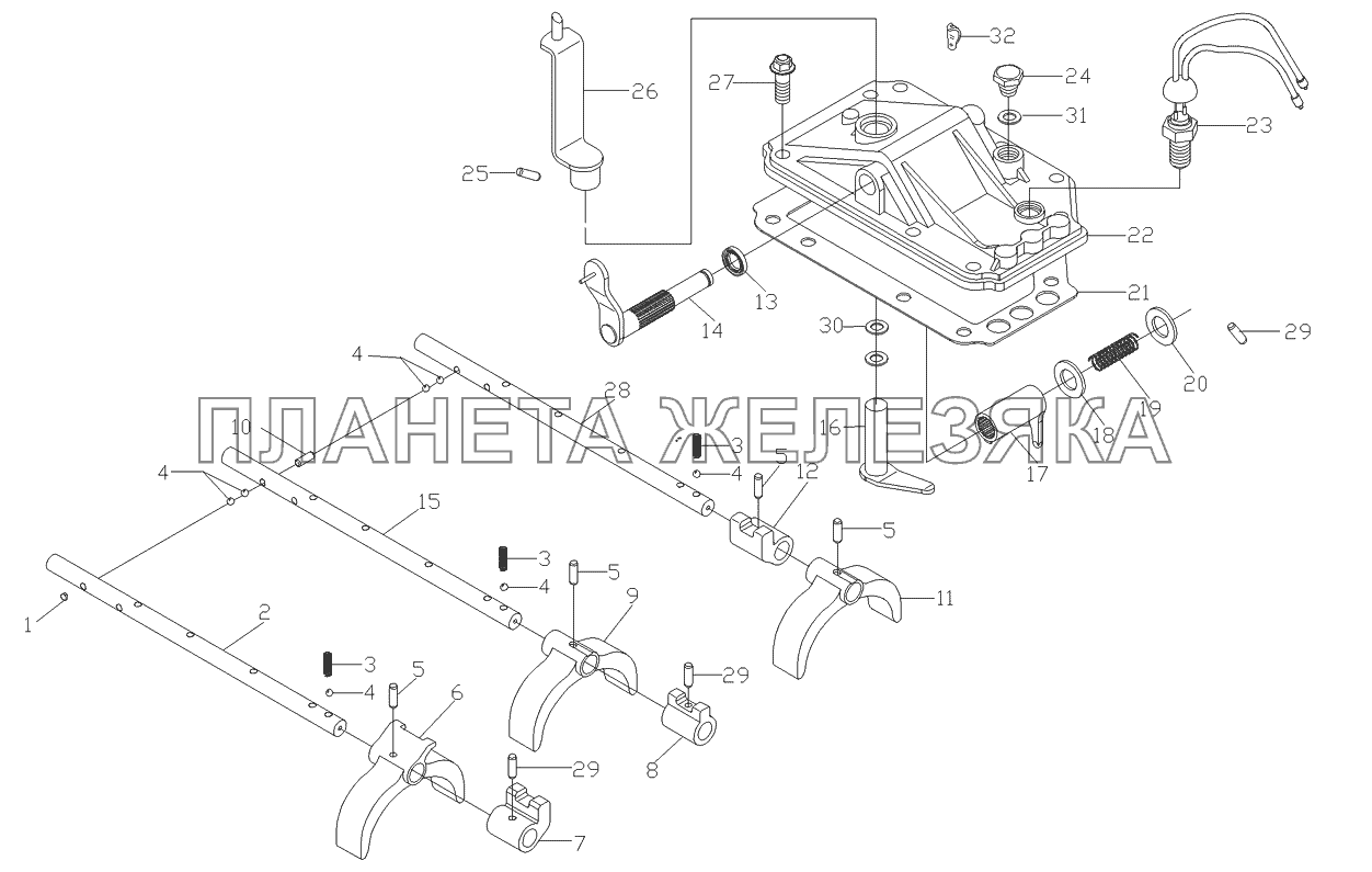 Крышка коробки и механизм переключения передачи Foton-BJ1039 Крышка коробки и механизм переключения передачи Foton-BJ1039