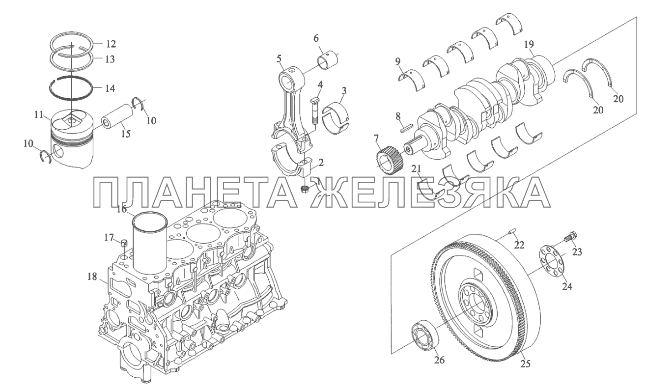 Коленвал, поршень, шатун, маховик Foton-BJ1039 Коленвал, поршень, шатун, маховик Foton-BJ1039