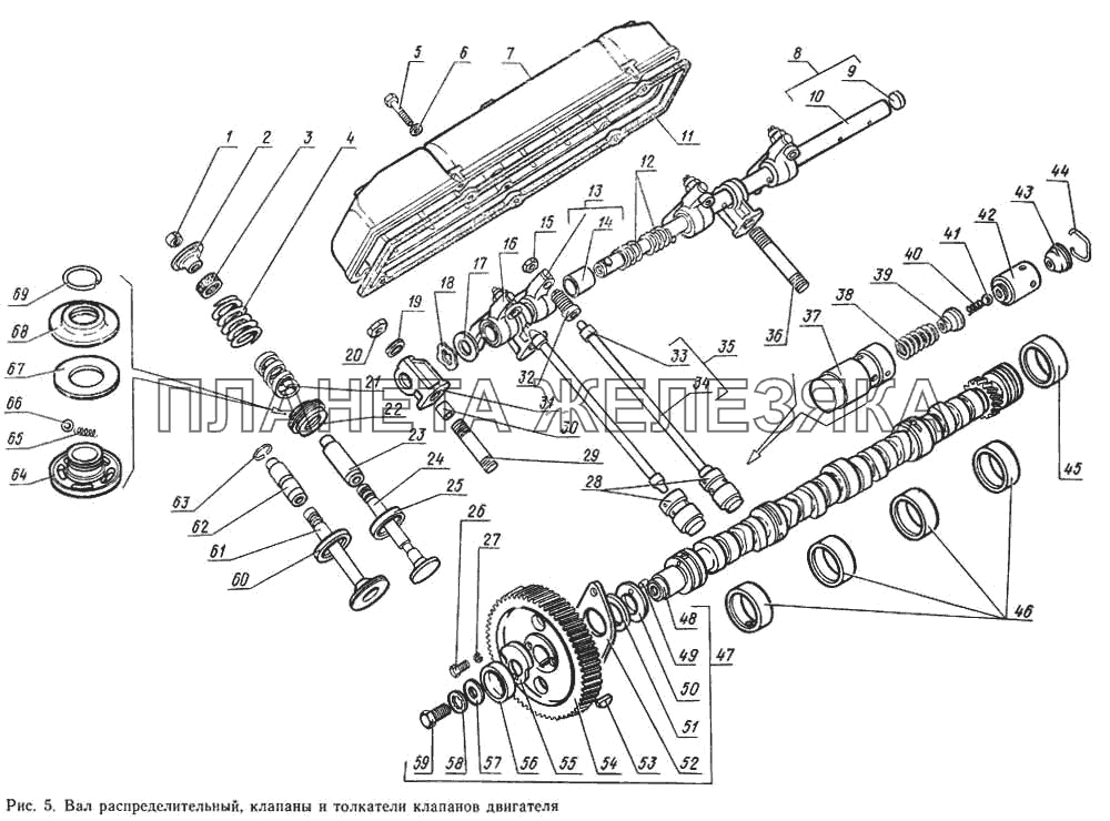 Вал распределительный, клапаны и толкатели клапанов двигателя ГАЗ-14 (Чайка)