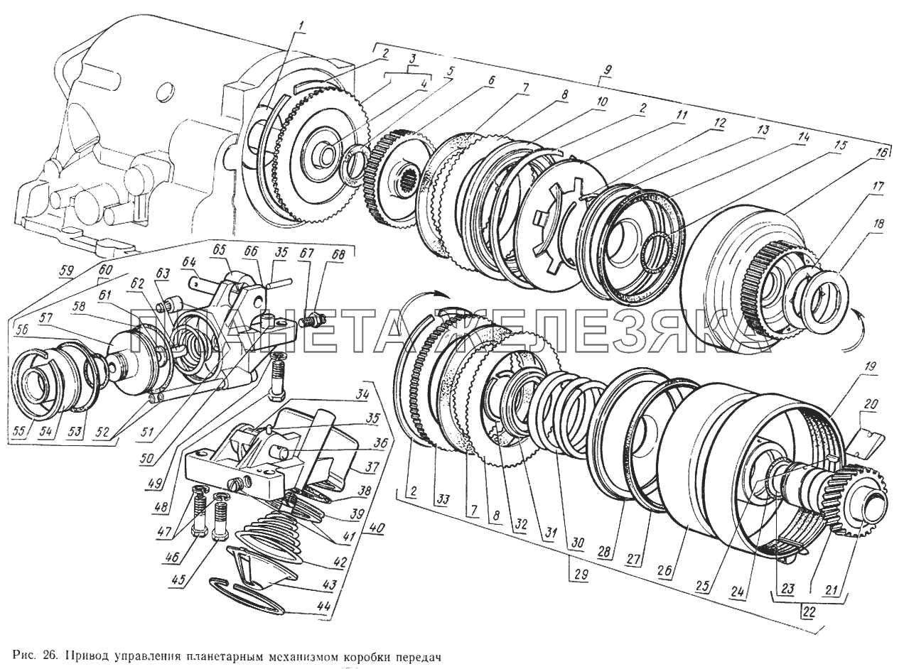 Привод управления планетарным механизмом коробки передач ГАЗ-14 (Чайка)