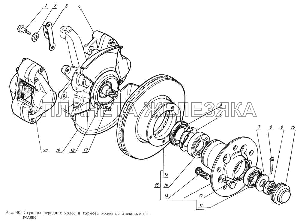 Ступицы передних колес и тормоза колесные дисковые передние ГАЗ-14 (Чайка)