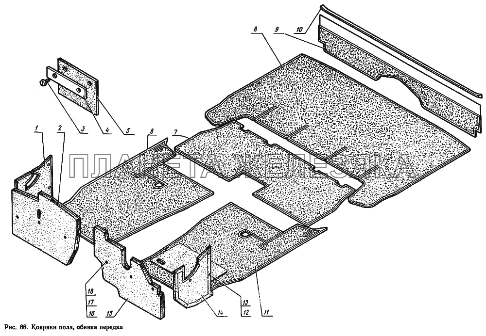 Коврики пола, обивка передка ГАЗ-14 (Чайка)