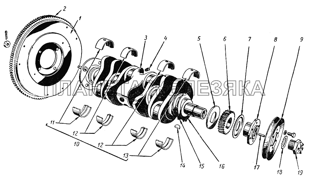 Коленчатый вал и маховик М20 Победа