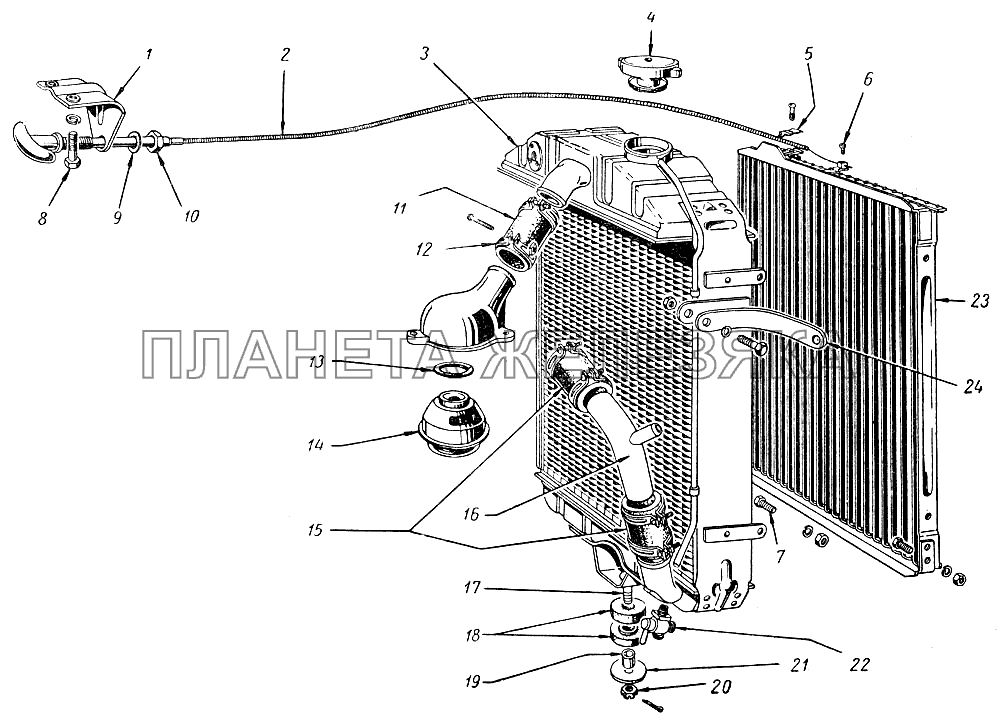 Радиатор. Термостат. Жалюзи радиатора М20 Победа