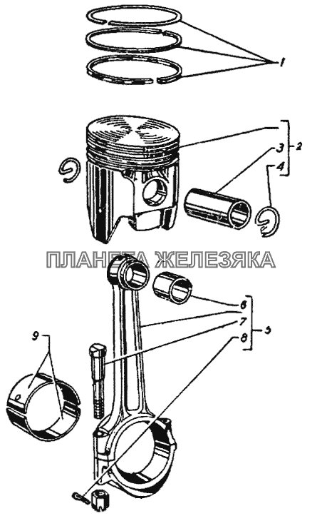 Поршни и шатуны ГАЗ-21