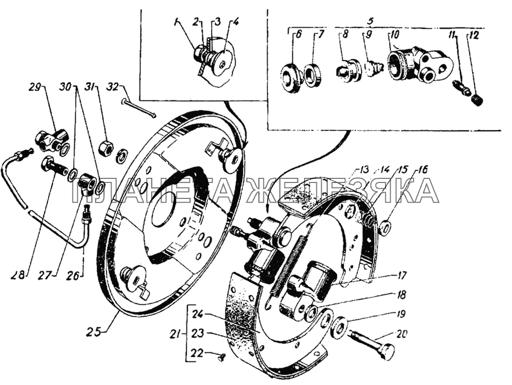 Передние ножные тормоза и тормозные барабаны ГАЗ-21