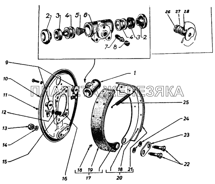 Задние ножные тормоза и тормозные барабаны ГАЗ-21