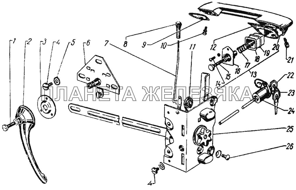 Замок и ручки передней двери ГАЗ-21
