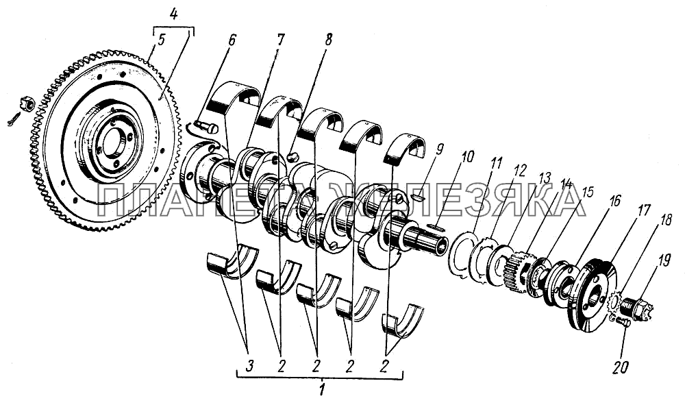 Коленчатый вал и маховик ГАЗ-21 (каталог 69 г.)