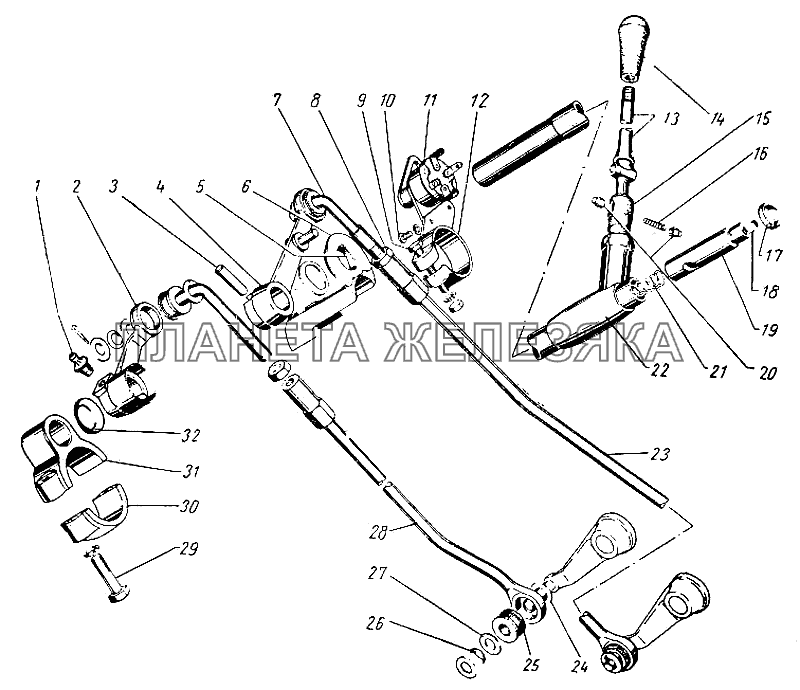 Управление коробкой передач (для  моделей ГАЗ-21Р, ГАЗ-21С, ГАЗ-21Т, ГАЗ-22В и ГАЗ-22Д) ГАЗ-21 (каталог 69 г.)