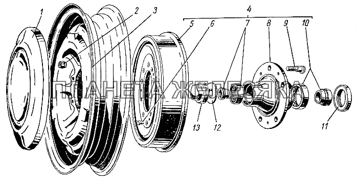 Колеса и ступицы ГАЗ-21 (каталог 69 г.)