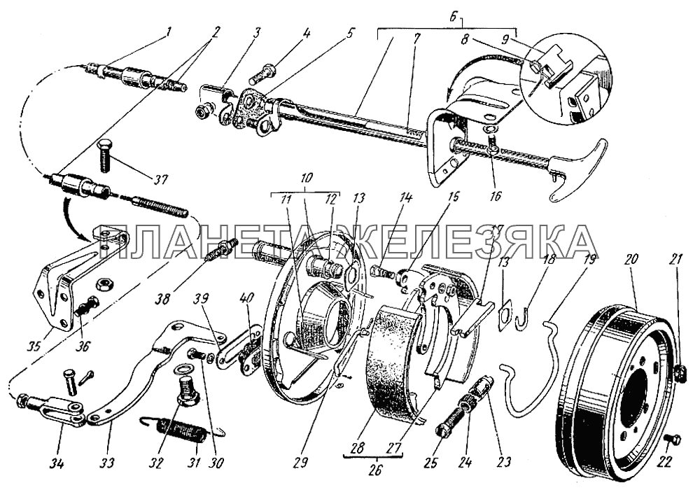 Центральный тормоз и управление центральным тормозом ГАЗ-21 (каталог 69 г.)