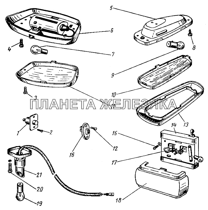 Плафон и подкапотная лампа ГАЗ-21 (каталог 69 г.)