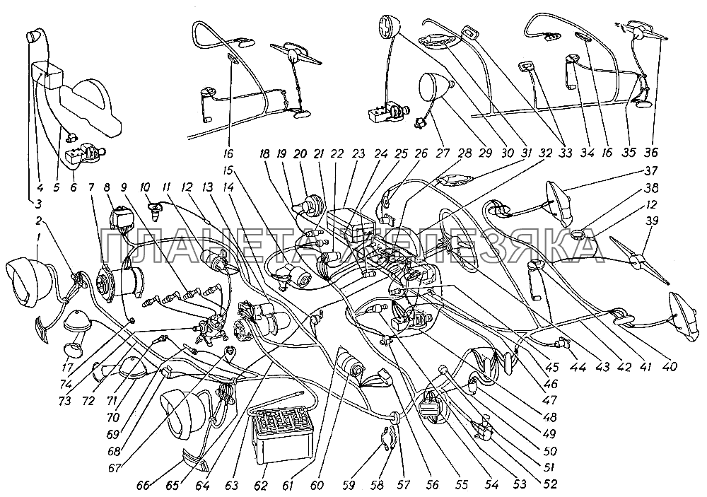Схема электрооборудования (с левым расположением рулевого управления) ГАЗ-21 (каталог 69 г.)