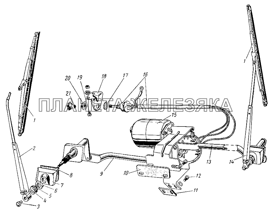 Стеклоочиститель и привод ГАЗ-21 (каталог 69 г.)