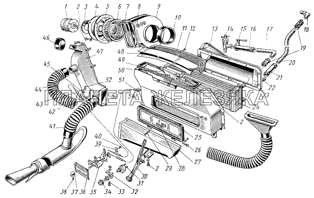 Вентиляция передка и отопление ГАЗ-21 (каталог 69 г.)