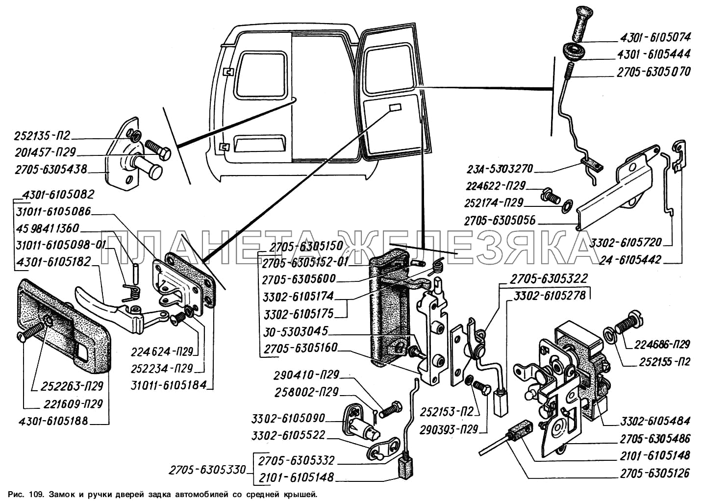 Замок и ручки дверей задка автомобилей со средней крышей ГАЗ-2217 (Соболь)