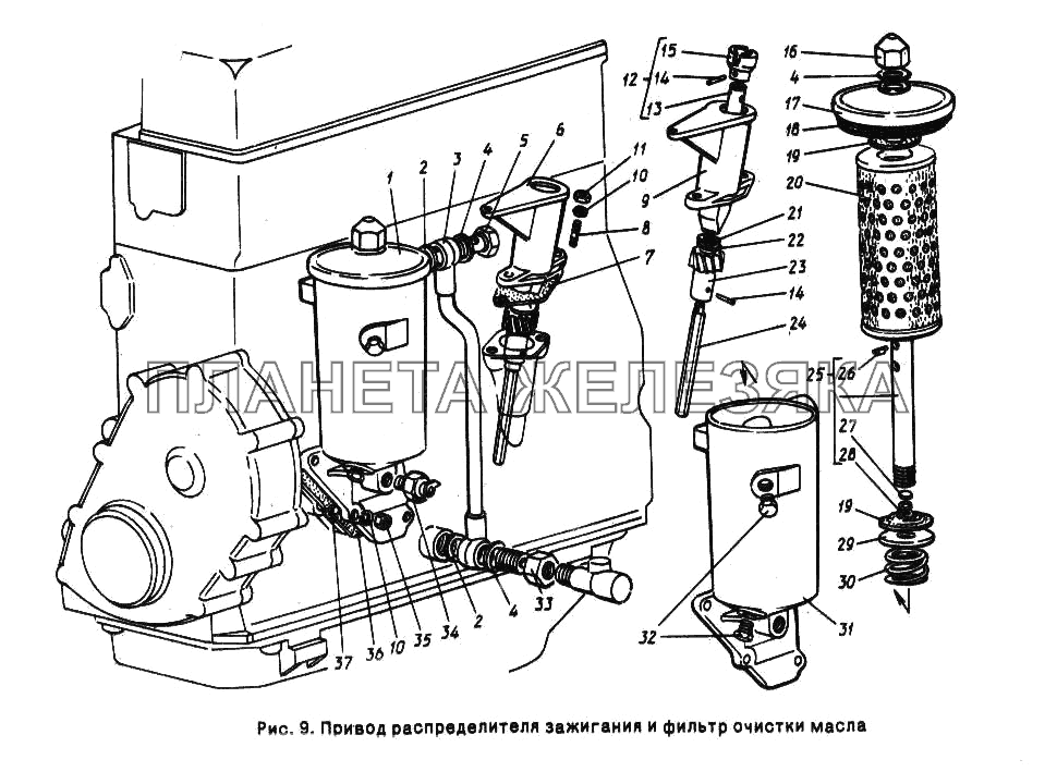 Привод распределителя зажигания и фильтр очистки масла ГАЗ-24-10
