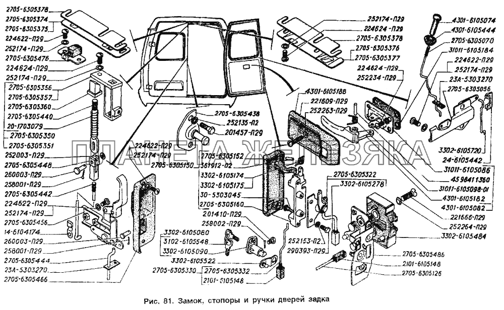 Замок, стопоры и ручки дверей задка ГАЗ-2705 (ГАЗель)