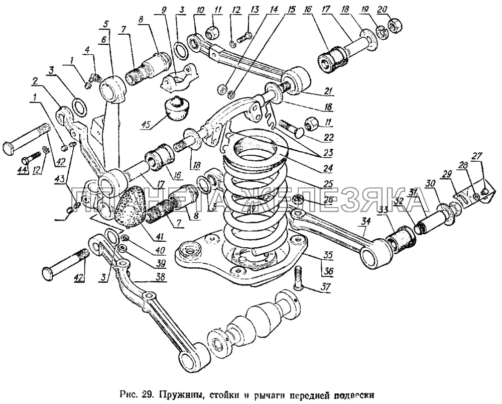 Пружины, стойки и рычаги передней подвески ГАЗ-3102