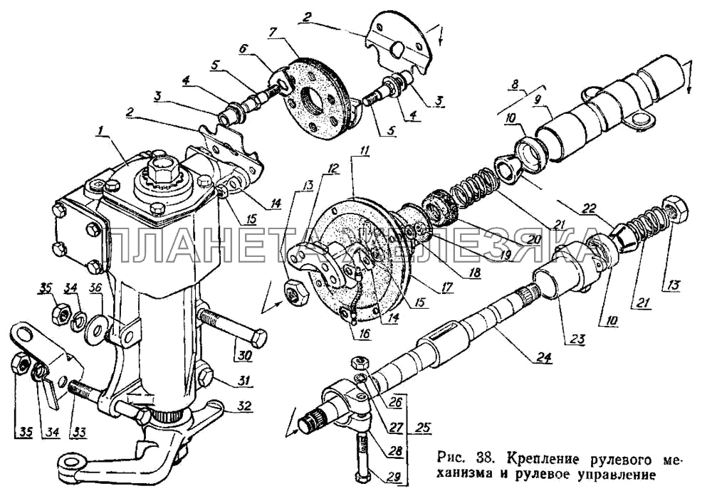 Крепление рулевого механизма и рулевое управление ГАЗ-3102