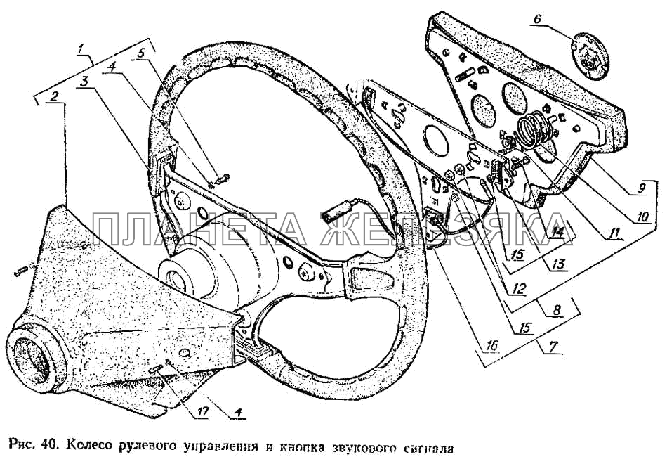 Колесо рулевого управления и кнопка звукового сигнала ГАЗ-3102