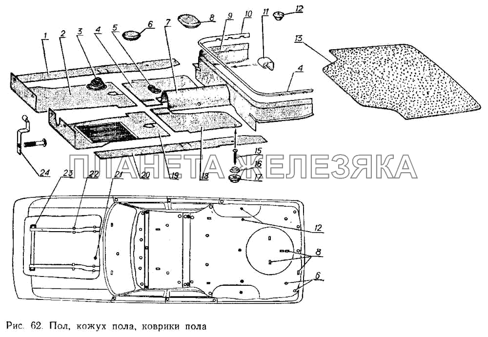 Пол, кожухи пола, коврики пола ГАЗ-3102