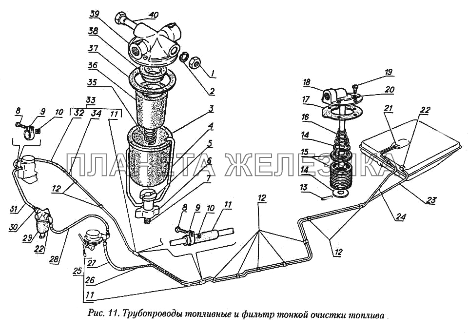 Трубопроводы топливные и фильтр тонкой очистки топлива ГАЗ-31029