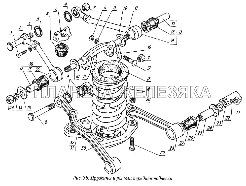 Пружины и рычаги передней подвески (для автомобилей с барабанными тормозами) ГАЗ-31029