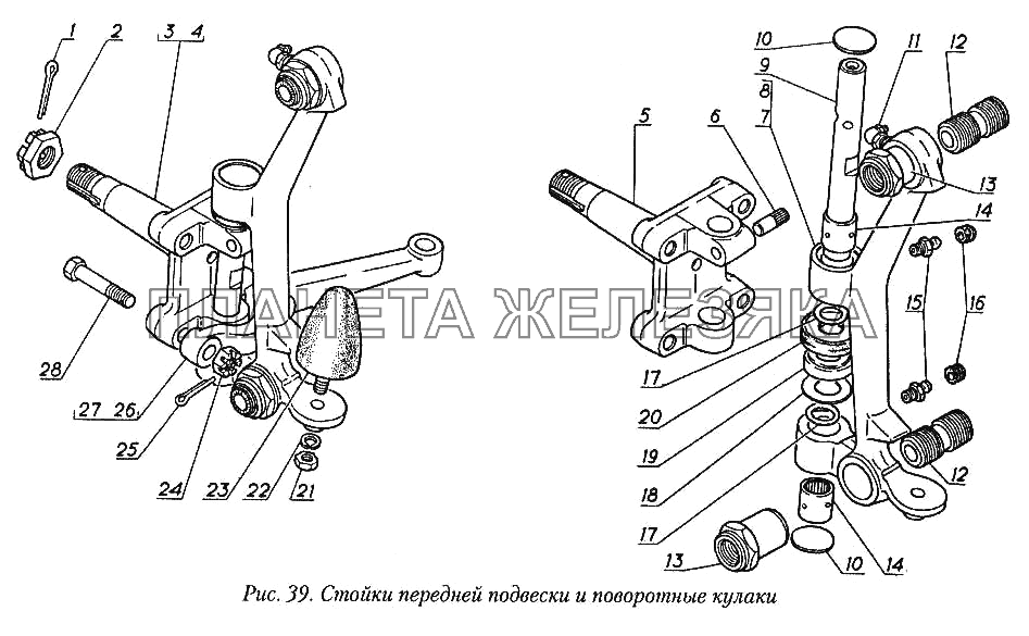 Стойки передней подвески и поворотные кулаки (для автомобилей с барабанными тормозами) ГАЗ-31029