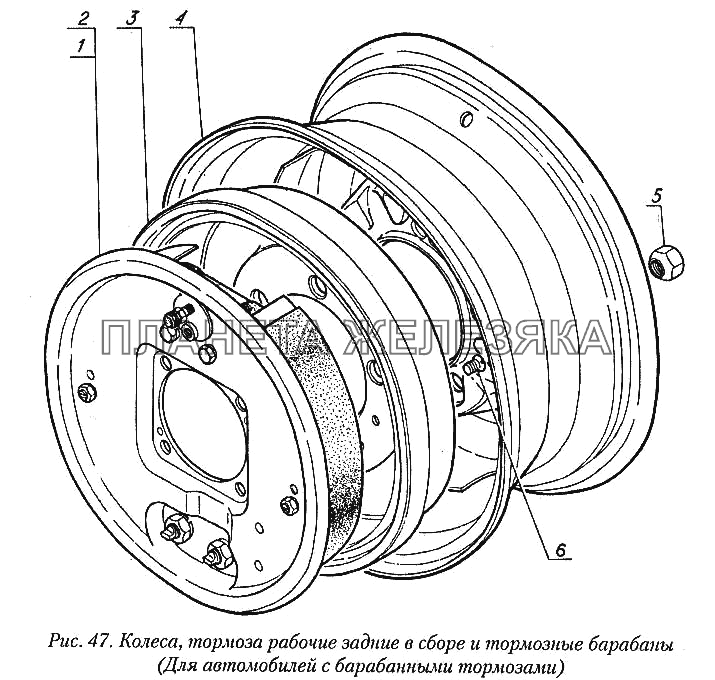 Колеса, тормоза рабочие задние в сборе и тормозные барабаны (для автомобилей с барабанными тормозами) ГАЗ-31029