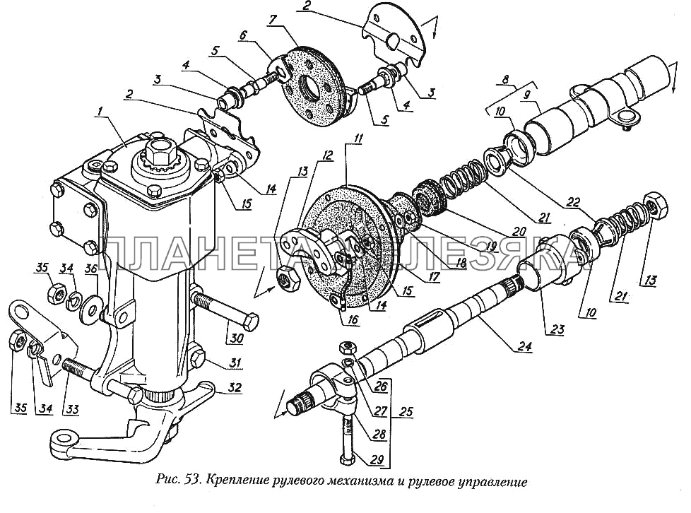Крепление рулевого механизма и рулевое управление ГАЗ-31029