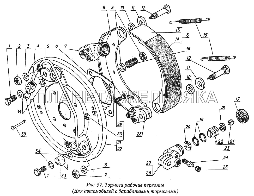 Тормоза рабочие передние (для автомобилей с барабанными тормозами) ГАЗ-31029