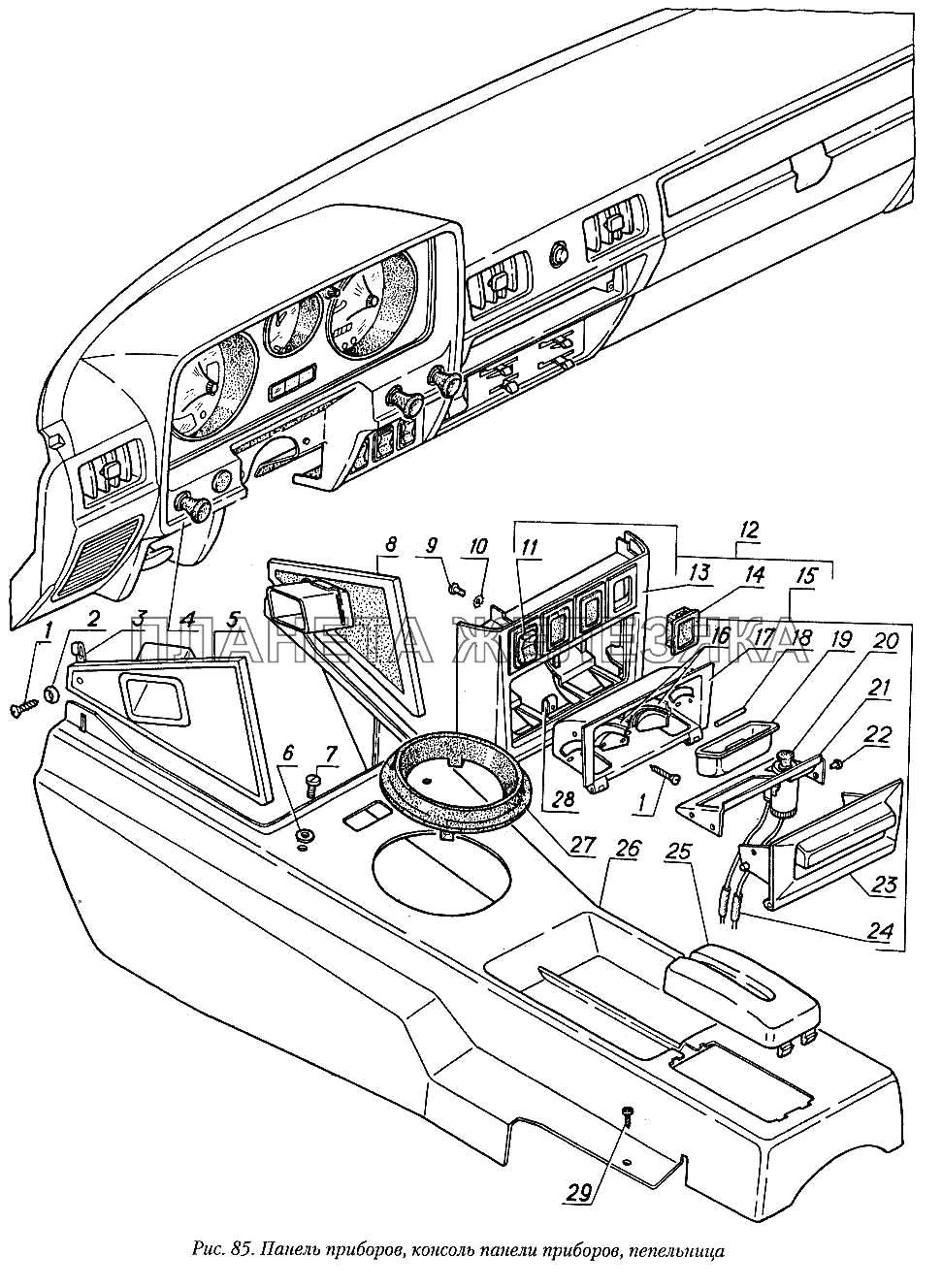 Панель приборов, консоль панели приборов, пепельница ГАЗ-31029