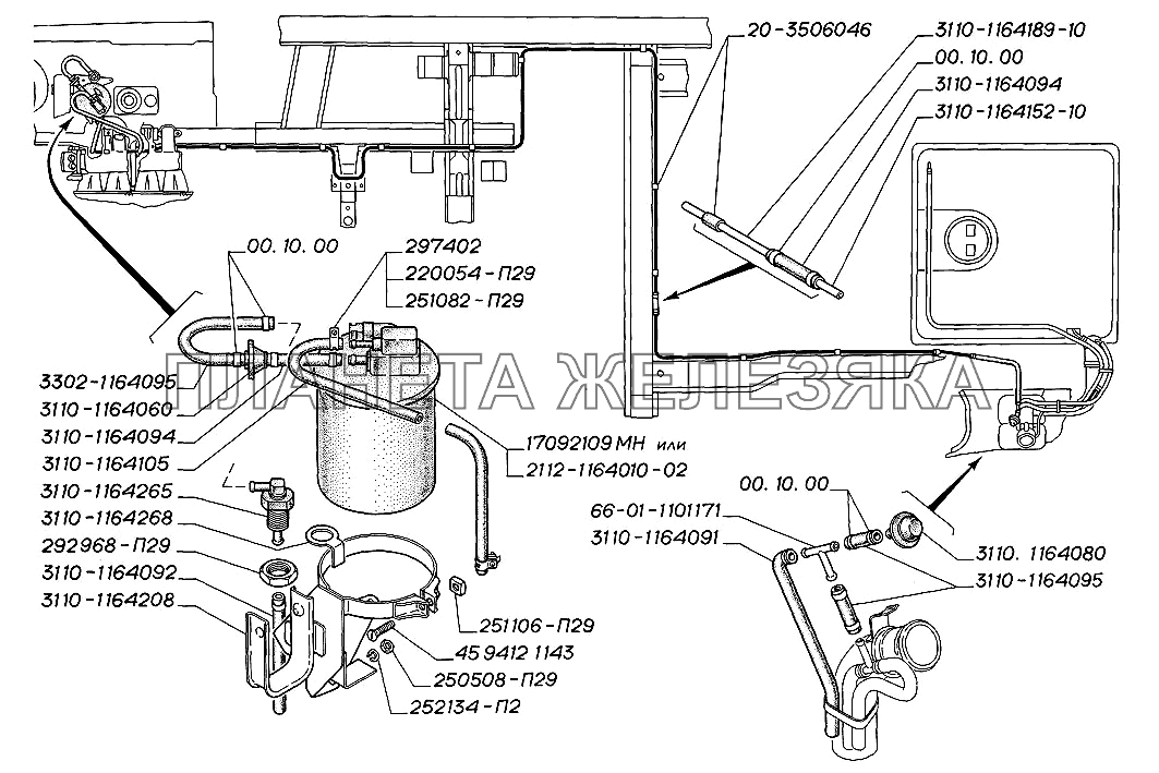 Установка топливных паропроводов, установка адсорбера ГАЗ-31105