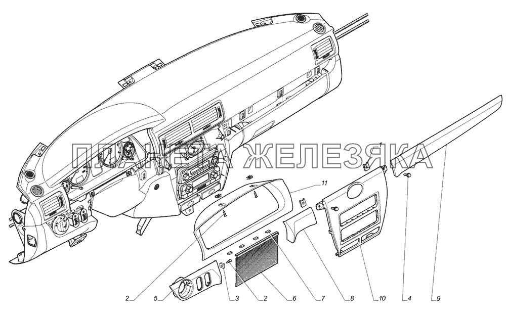 Панель приборов для а/м ГАЗ-31105 Облицовка  ГАЗ-31105, 3102