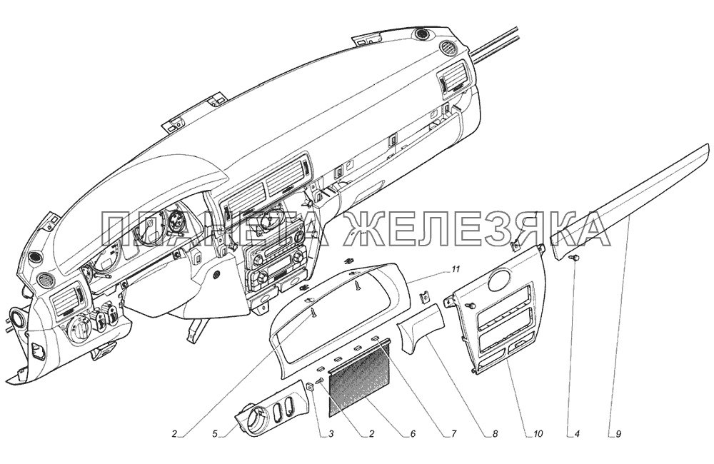 Панель приборов для а/м ГАЗ-3102 Облицовка  ГАЗ-31105, 3102