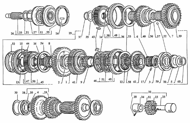 Валы и шестерни коробки передач ГАЗ-3111