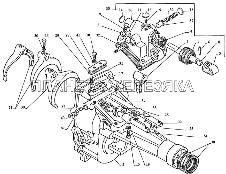 Картер задний коробки передач, механизм переключения передач ГАЗ-3111