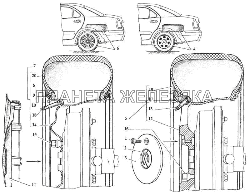 Колесо, вентиль и шина, крепление колеса ГАЗ-3111