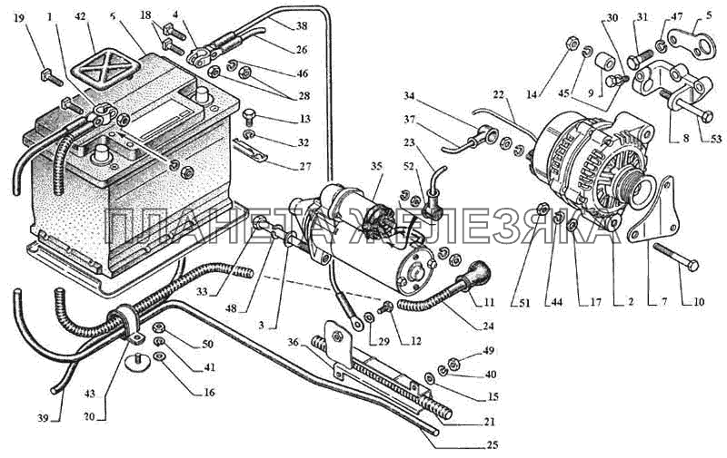 Аккумуляторная батарея, генератор, стартер, жгуты и провода ГАЗ-3111