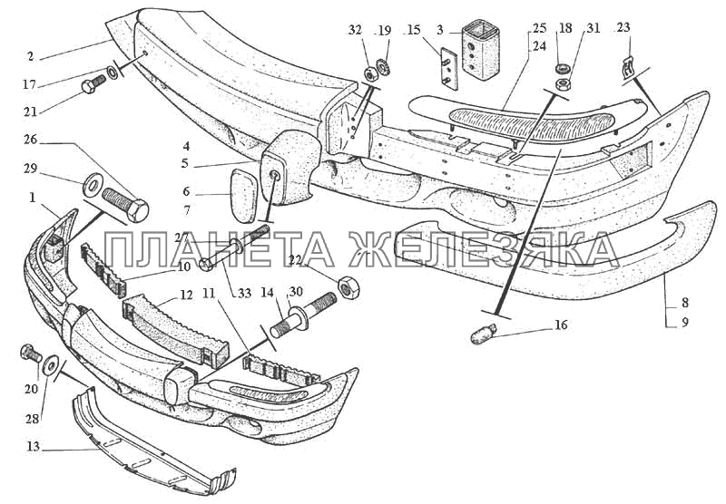 Буфер передний, щиток нижний, передние указатели поворота ГАЗ-3111