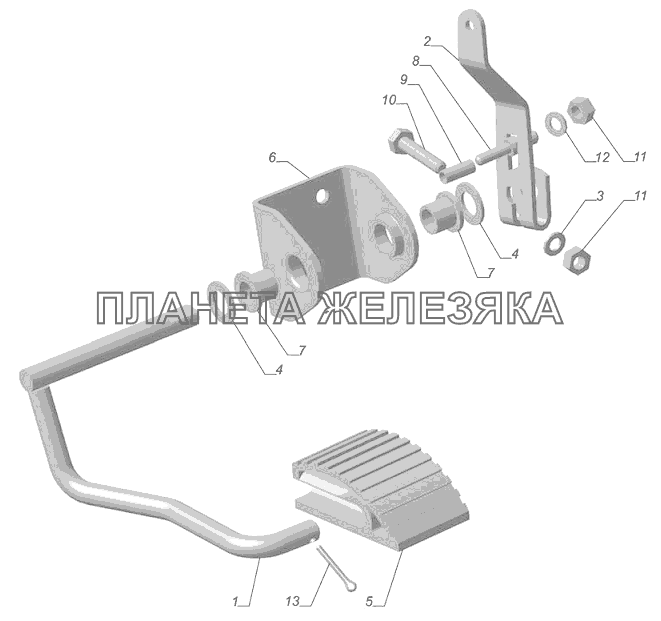 3302-1108008. Педаль акселератора с рычагом и валиком ГАЗ-3302 (с двиг. УМЗ)