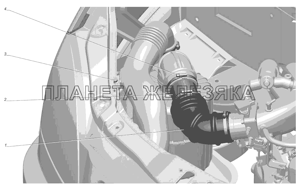 33023-1109001-10. Установка воздуховода воздушного фильтра ГАЗ-3302 (с двиг. УМЗ)