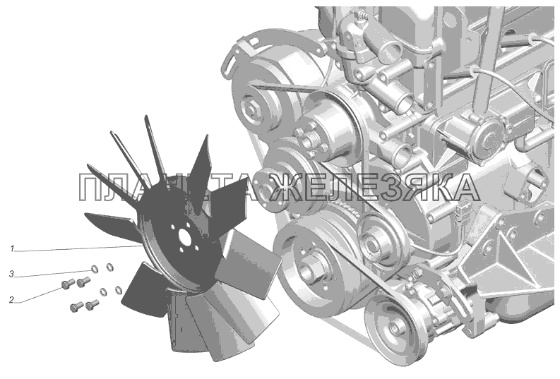 23107-1308004-01. Установка вентилятора ГАЗ-3302 (с двиг. УМЗ)